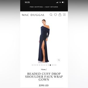 BEADED CUFF DROP SHOULDER FAUX WRAP GOWN Size 12